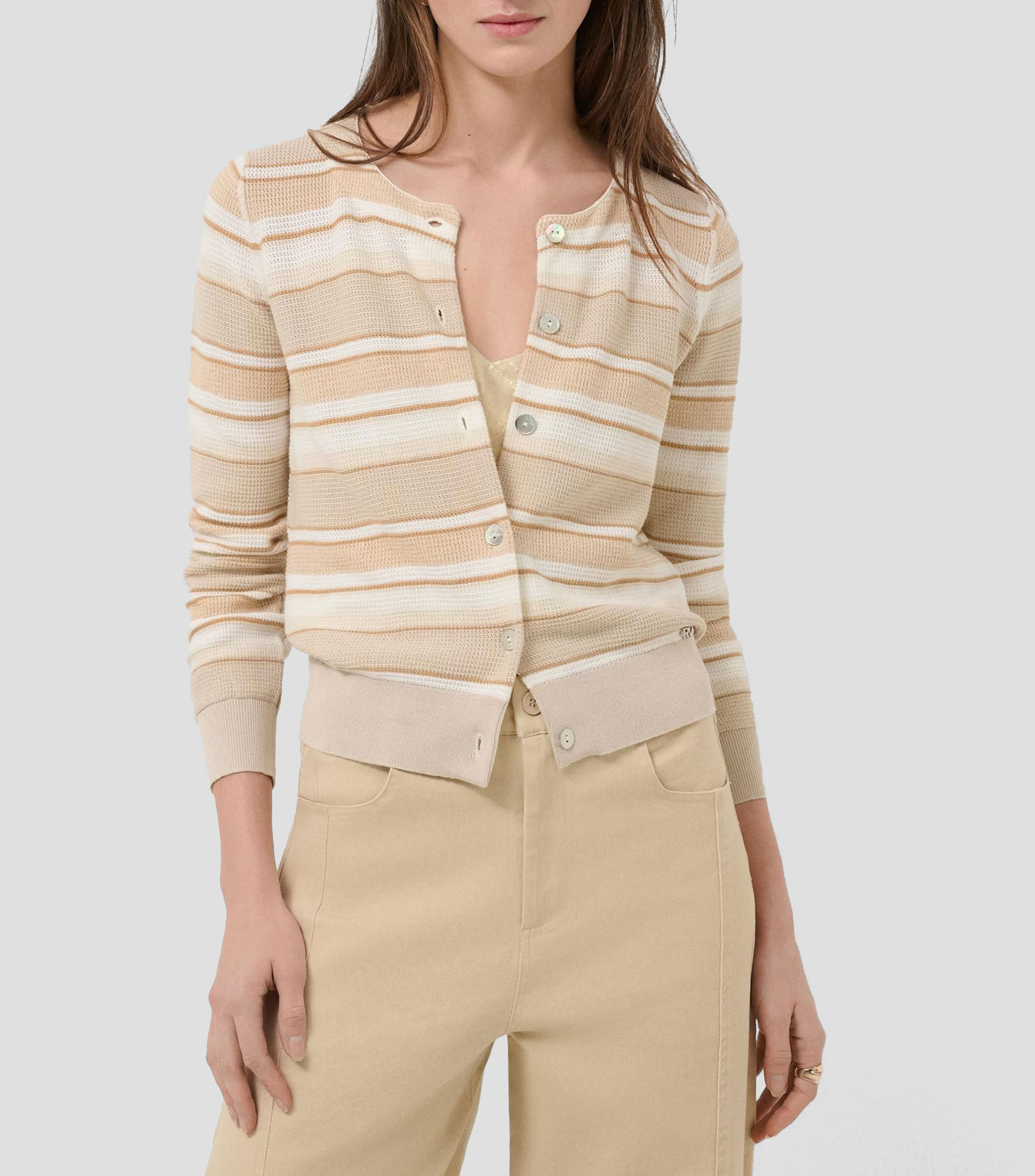 Suéter cuello redondo con rayas Mujer